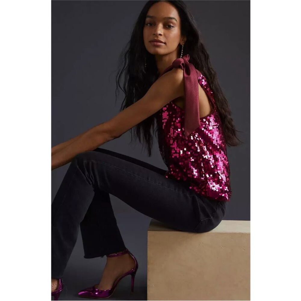 Anthropologie Maeve Sequin bow tie top